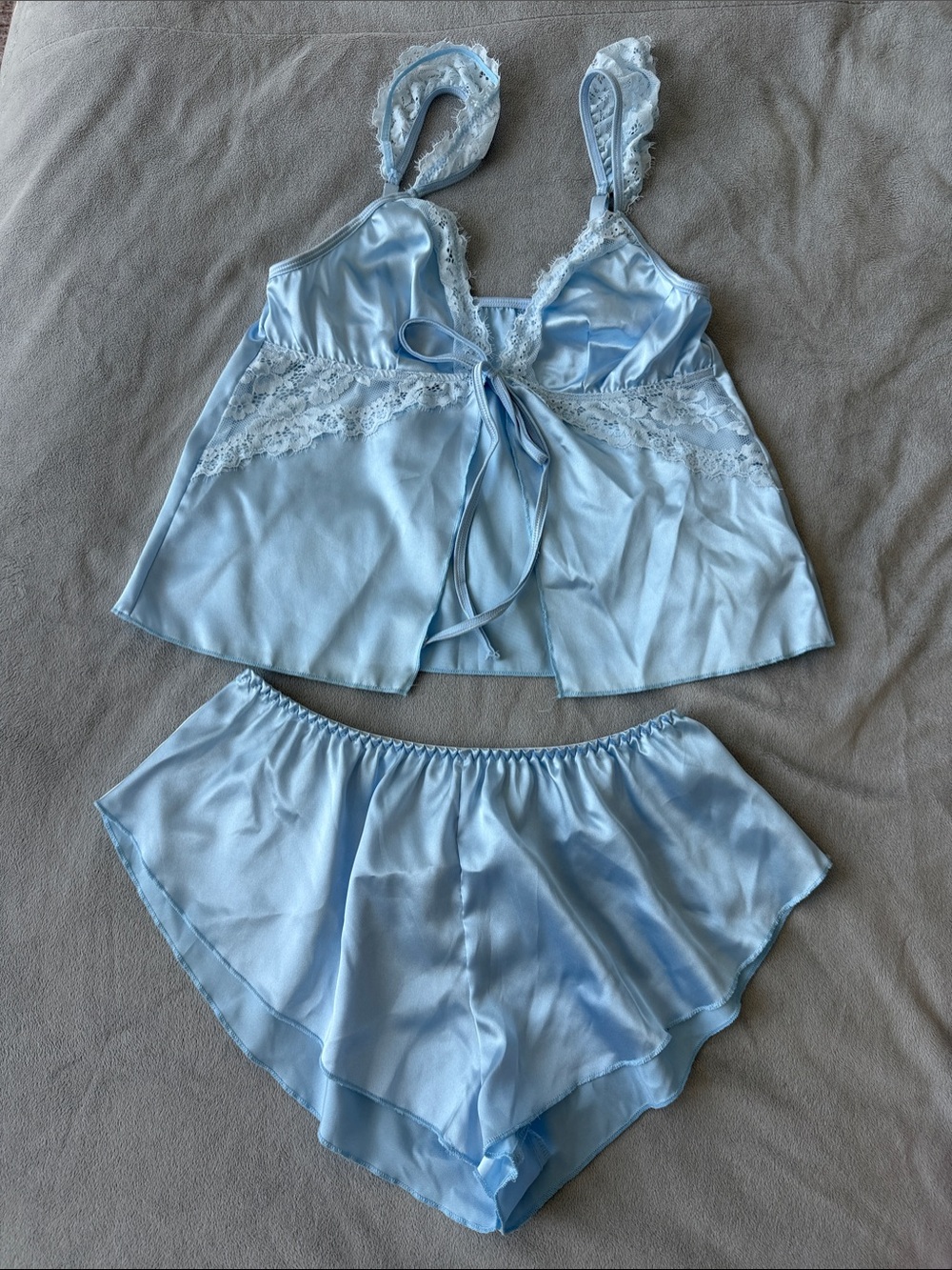 SHEIN Light Blue Satin Lace Cami Top & Shorts Sleep Set